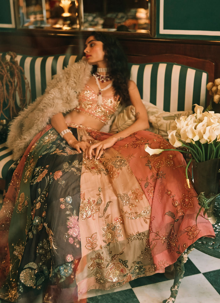 Multicolour Printed Organza Lehenga Set