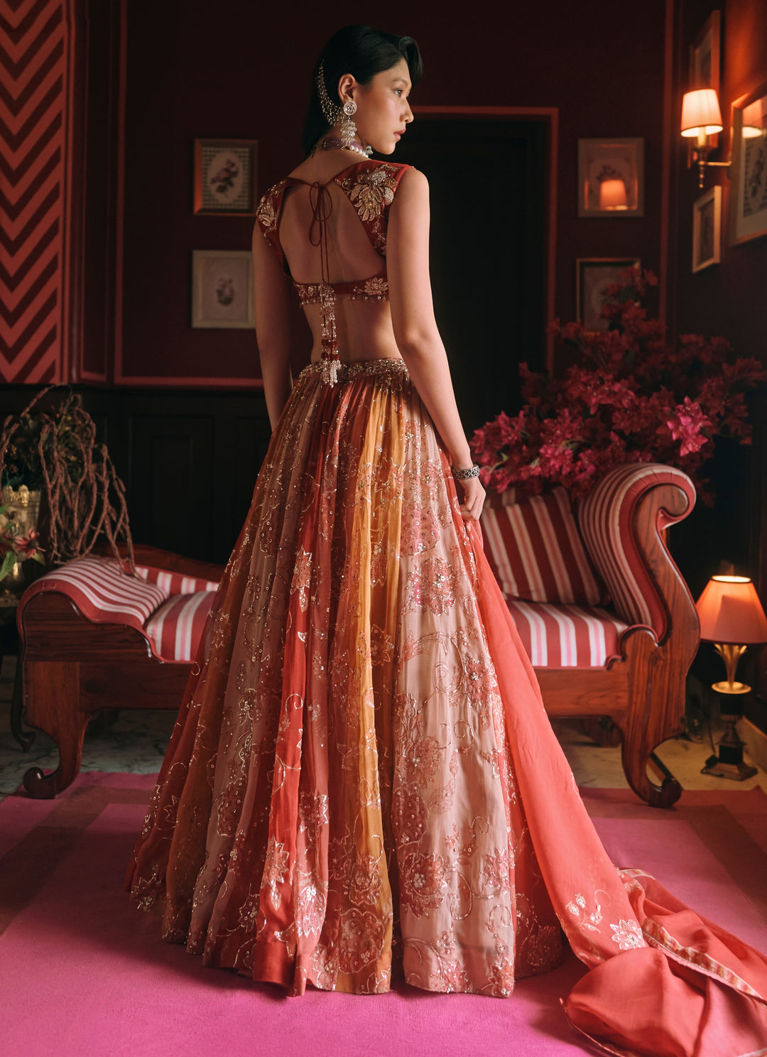 Multicolour Floral Organza Lehenga Set