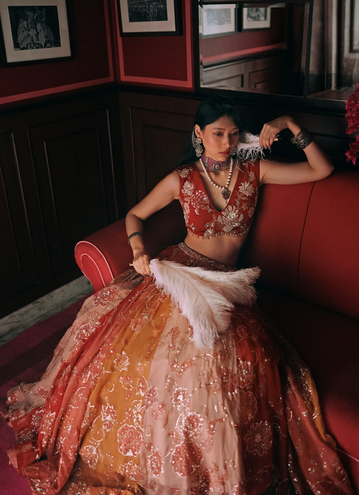 Multicolour Floral Organza Lehenga Set