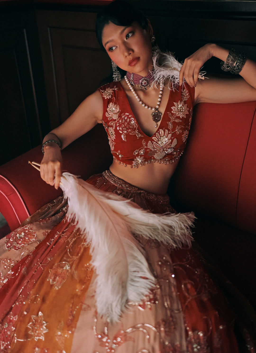 Multicolour Floral Organza Lehenga Set