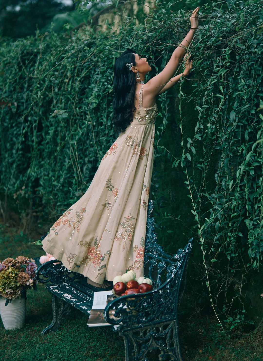 Ivory Printed Organza Anarkali Set With Jacket