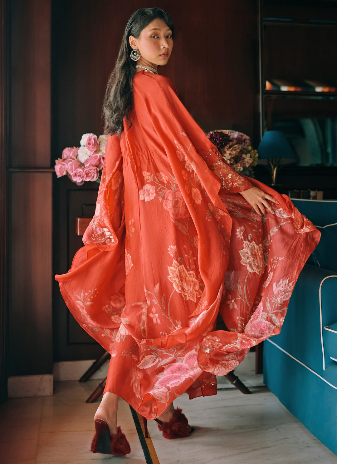 Crimson Red Silk Organza Kaftan