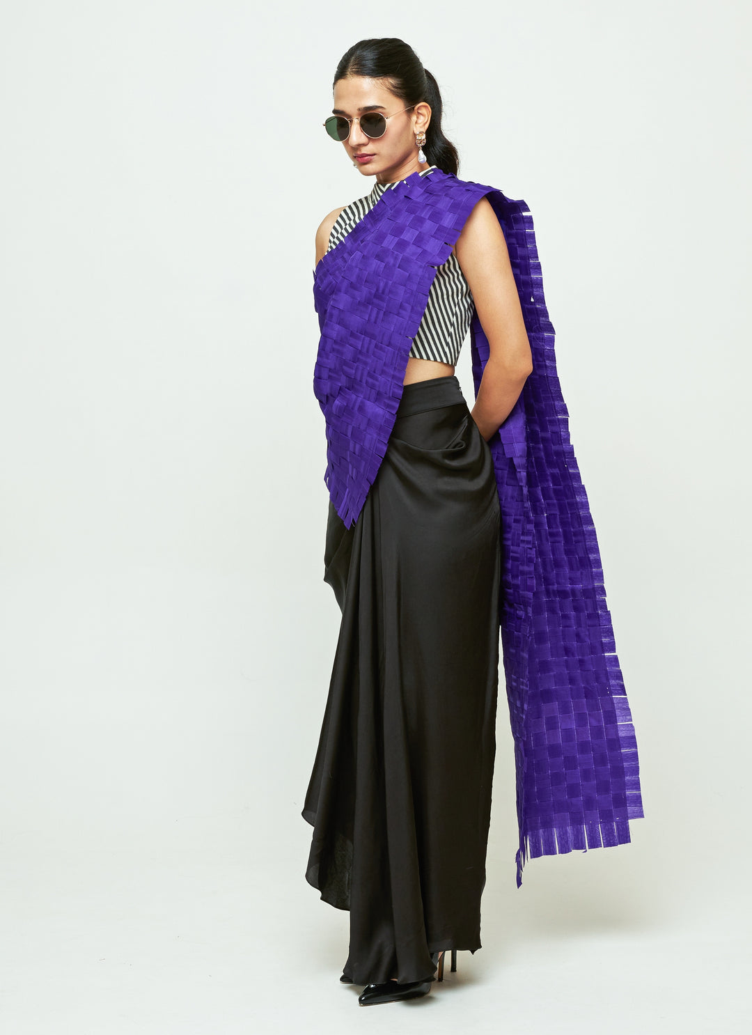 Blue And Black Organza Concept Saree Set