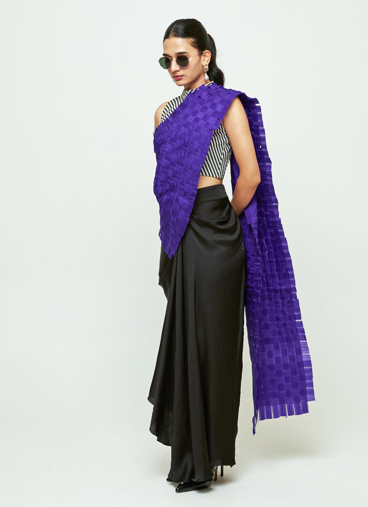 Blue And Black Organza Concept Saree Set