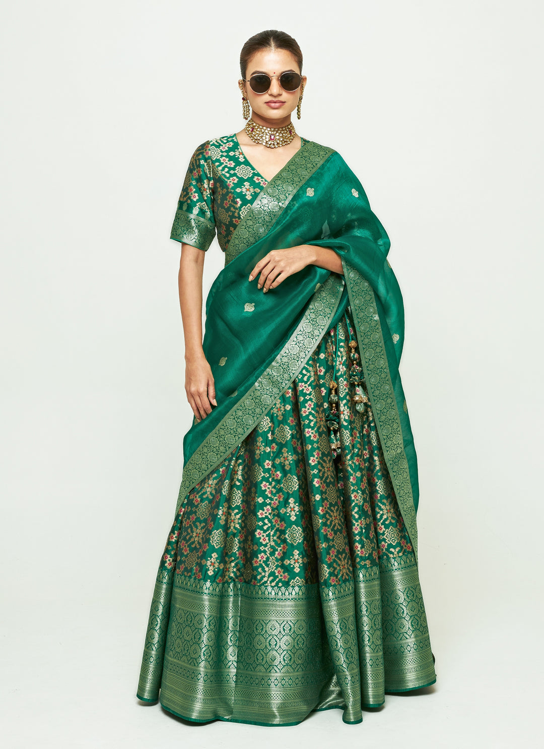 Green Brocade Silk Lehenga Set