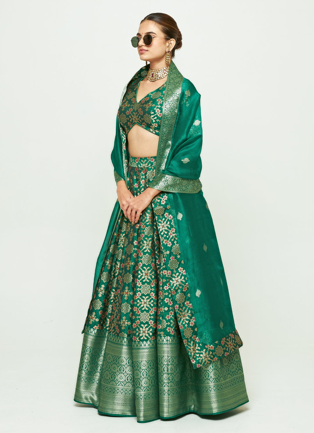 Green Brocade Silk Lehenga Set