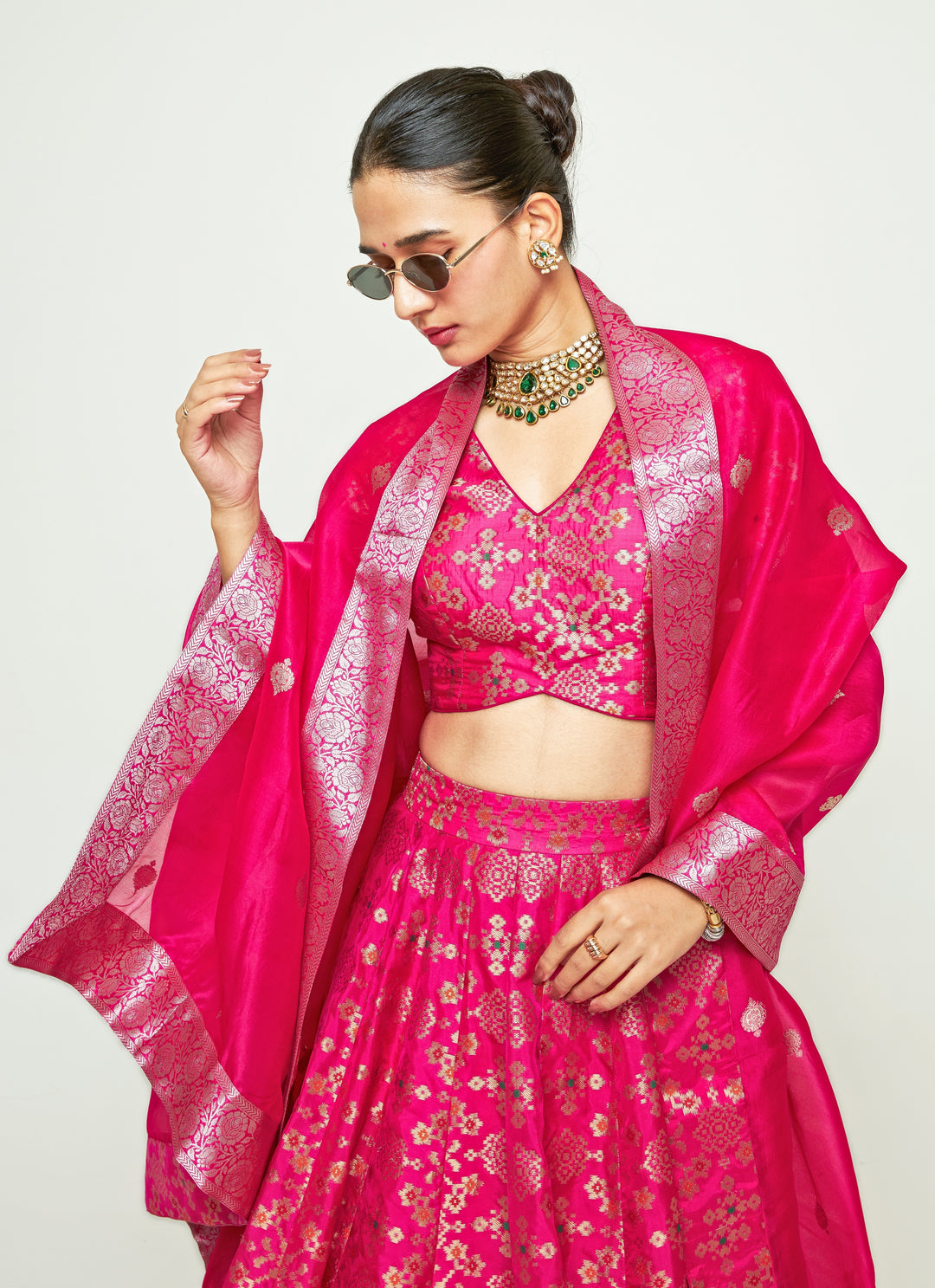 Pink Brocade Silk Lehenga Set