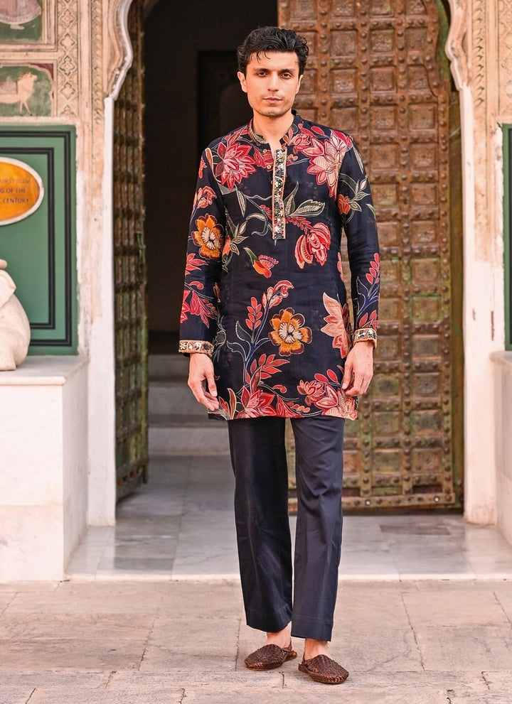 Midnight Blue Printed Organza Kurta