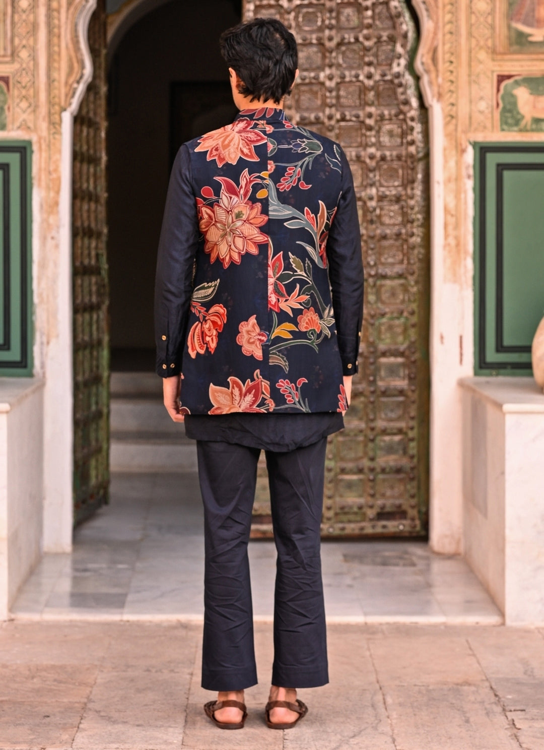 Midnight Blue Printed Organza Half Jacket