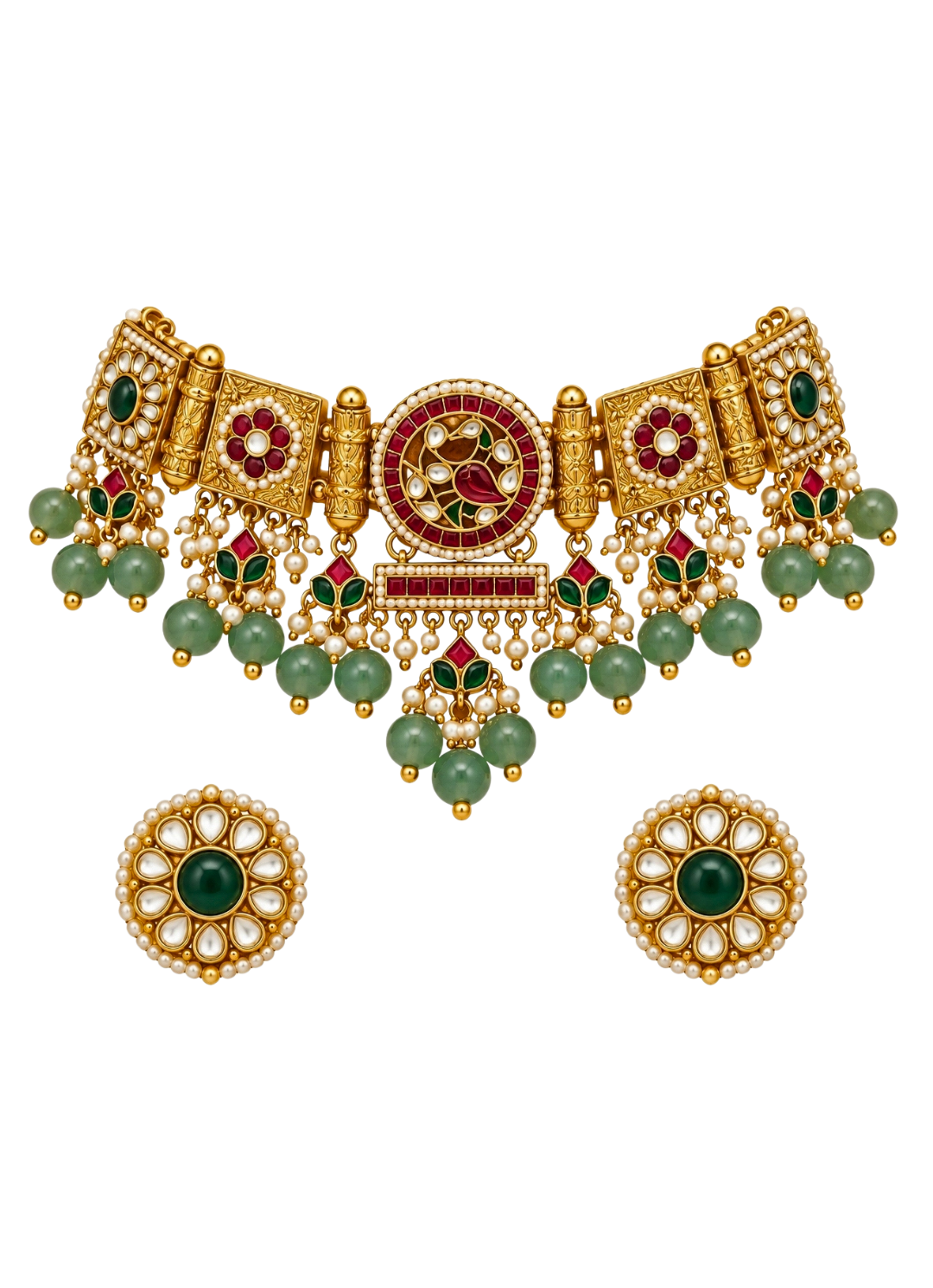 Multicolour Polki Statement Necklace Set