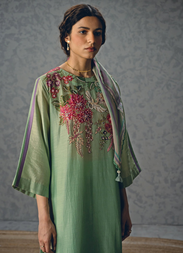 Blue Printed Silk Kurta Pants Set