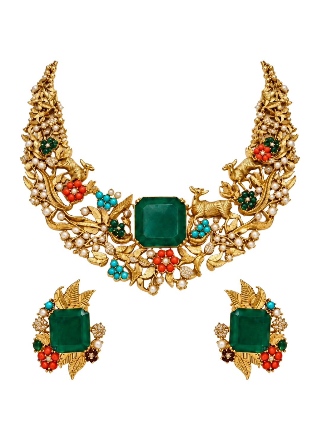 Emerald And Multicolour Stone Necklace Set