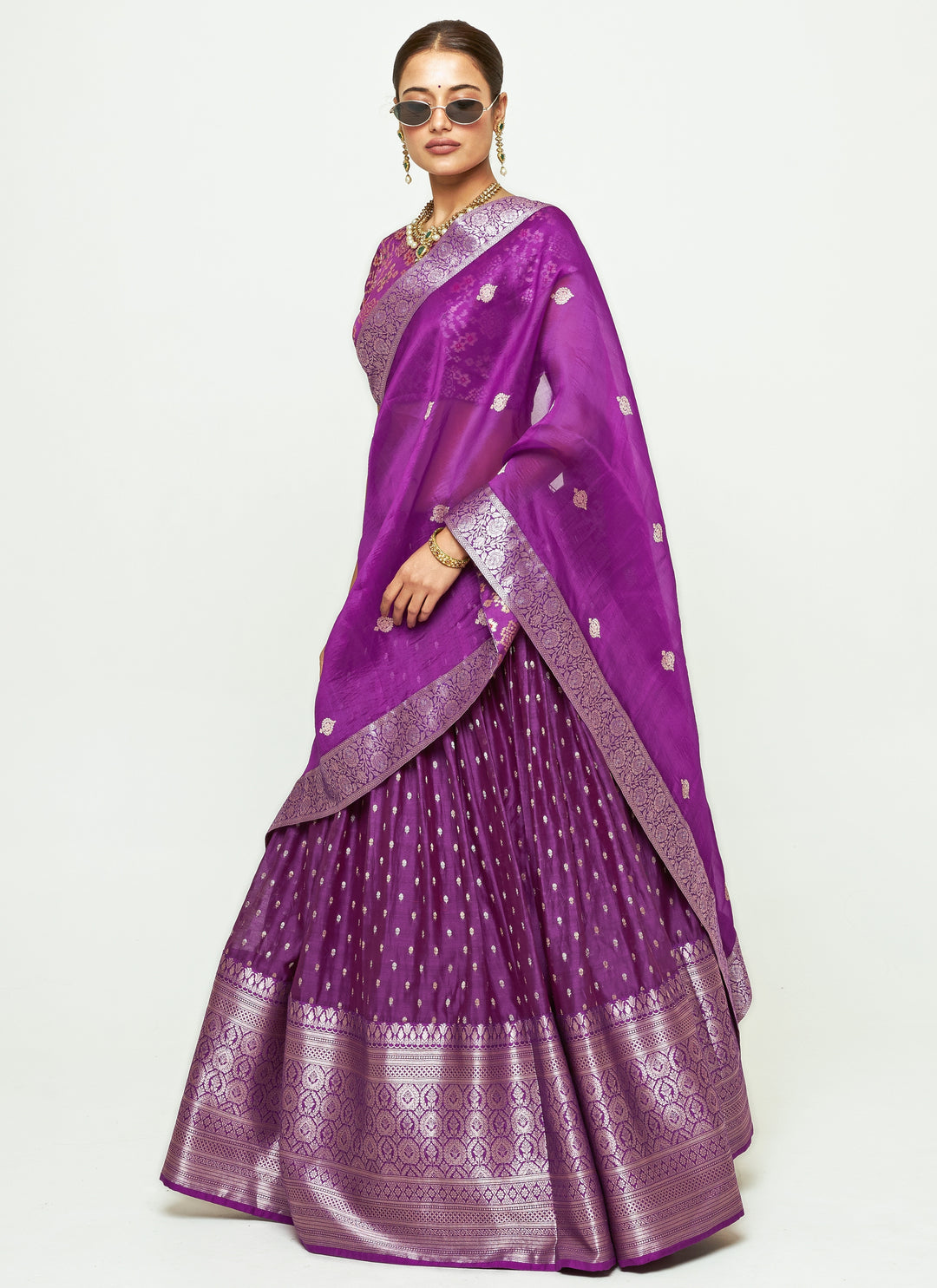 Purple Chanderi Silk Lehenga Set