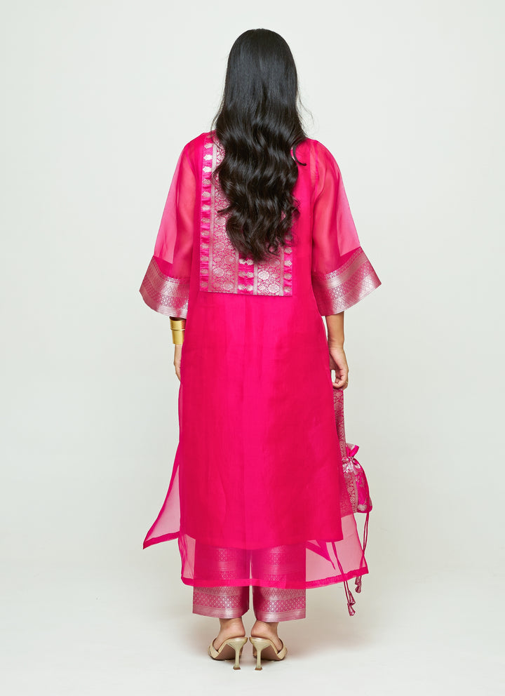 Pink Organza Kurta Pants Set