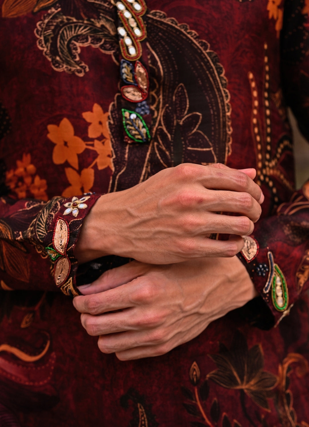 Maroon Red Floral Organza Kurta
