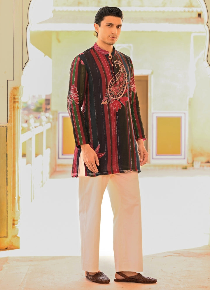 Multicolor Printed Organza Kurta Pants Set