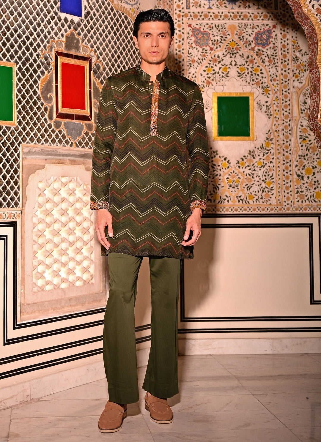 Green Printed Organza Kurta