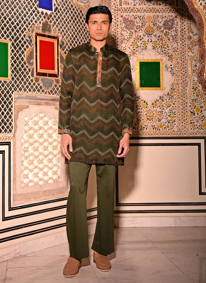 Green Printed Organza Kurta