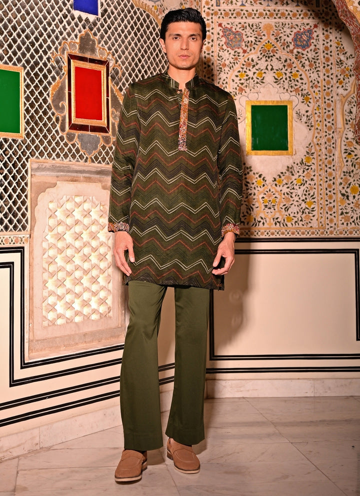 Green Printed Organza Kurta