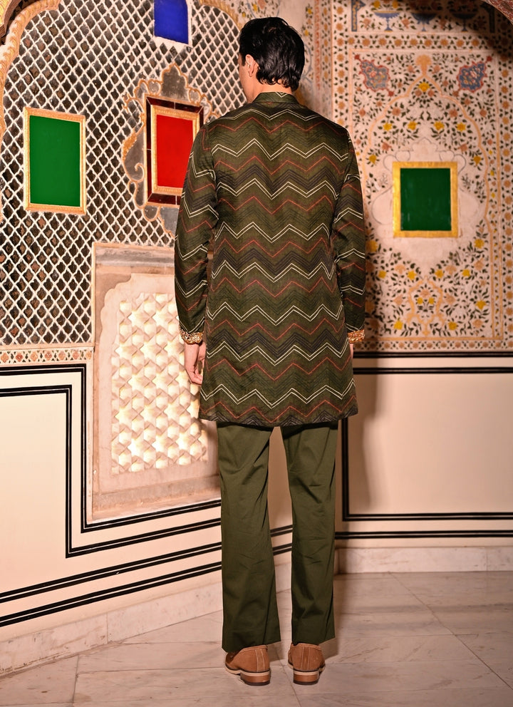 Green Printed Organza Kurta