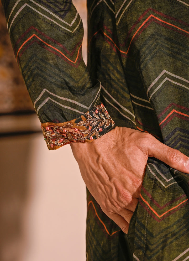 Green Printed Organza Kurta