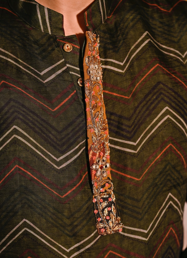 Green Printed Organza Kurta