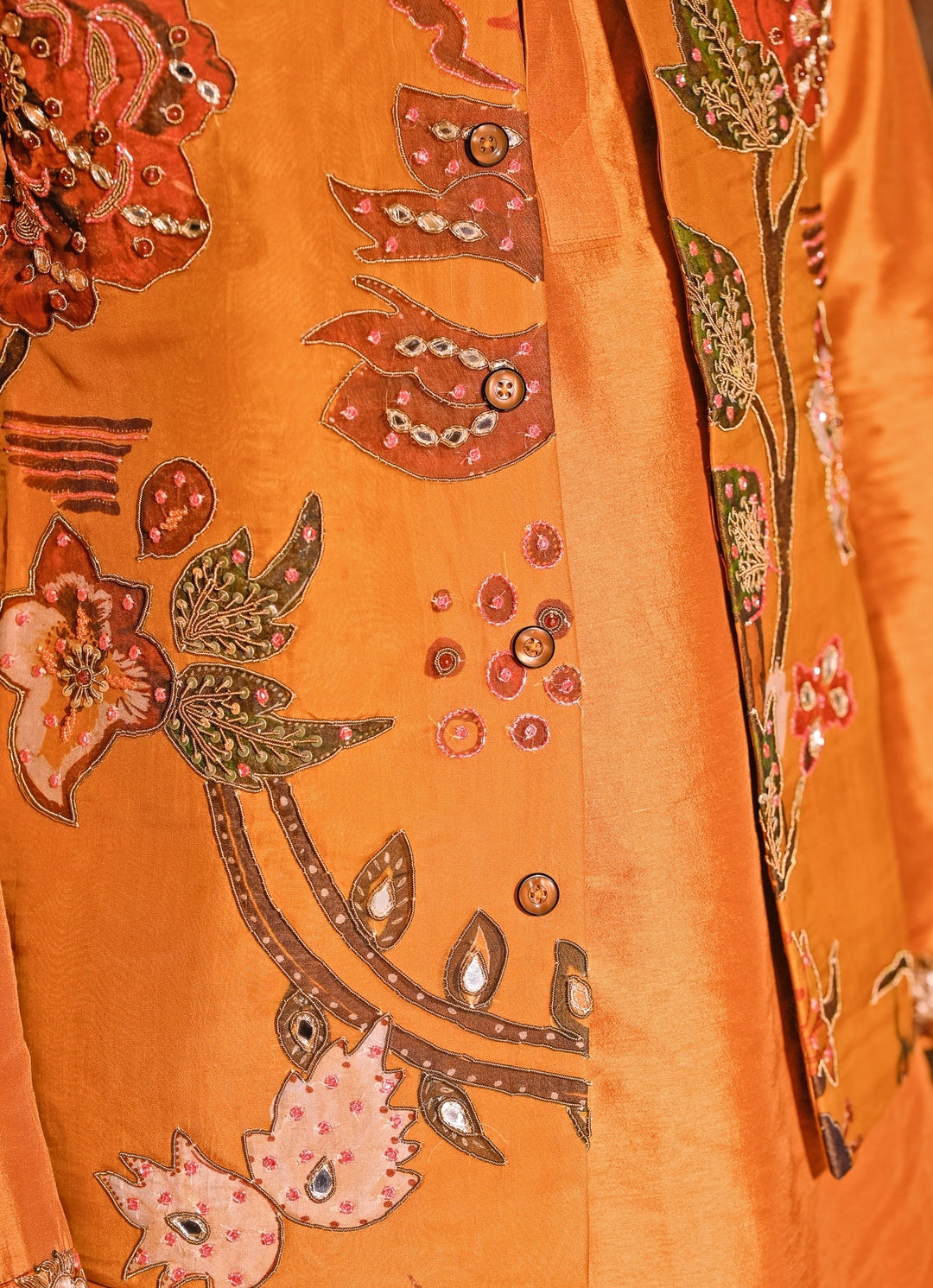 Mustard Yellow Kurta Set with Embroidered Organza Bundi