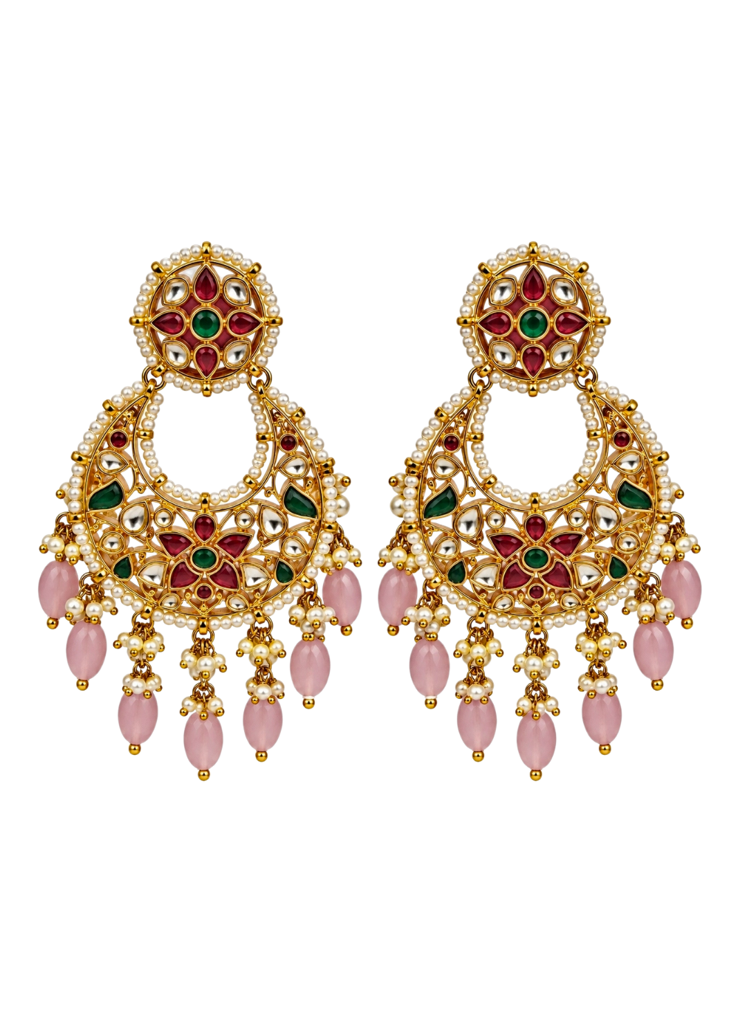 Gold Plated Multicolor Kundan Chandbali
