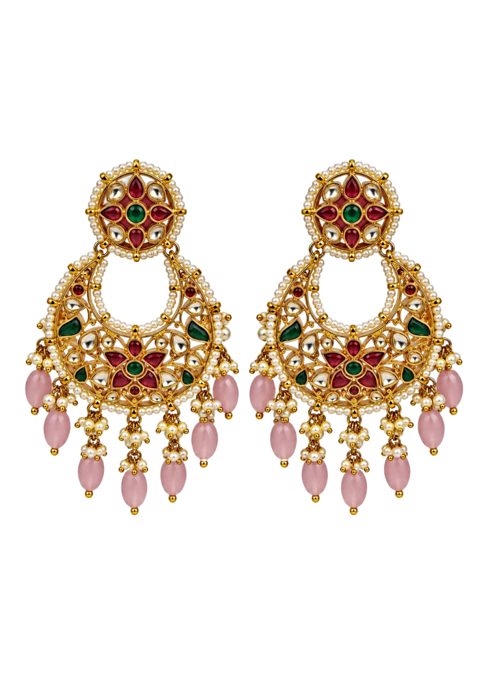 Gold Plated Multicolor Kundan Chandbali