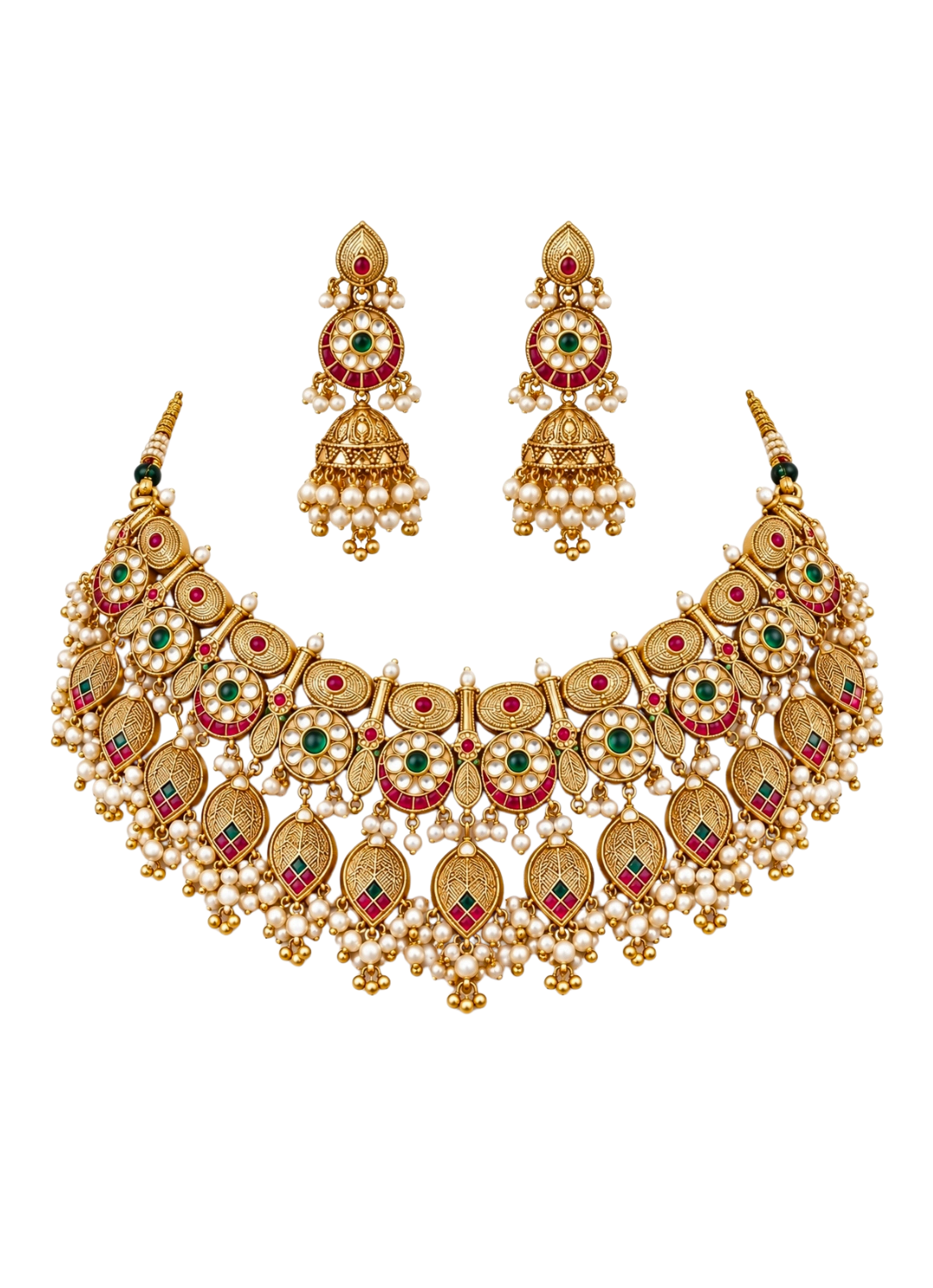 Antique Gold Kundan Statement Necklace Set