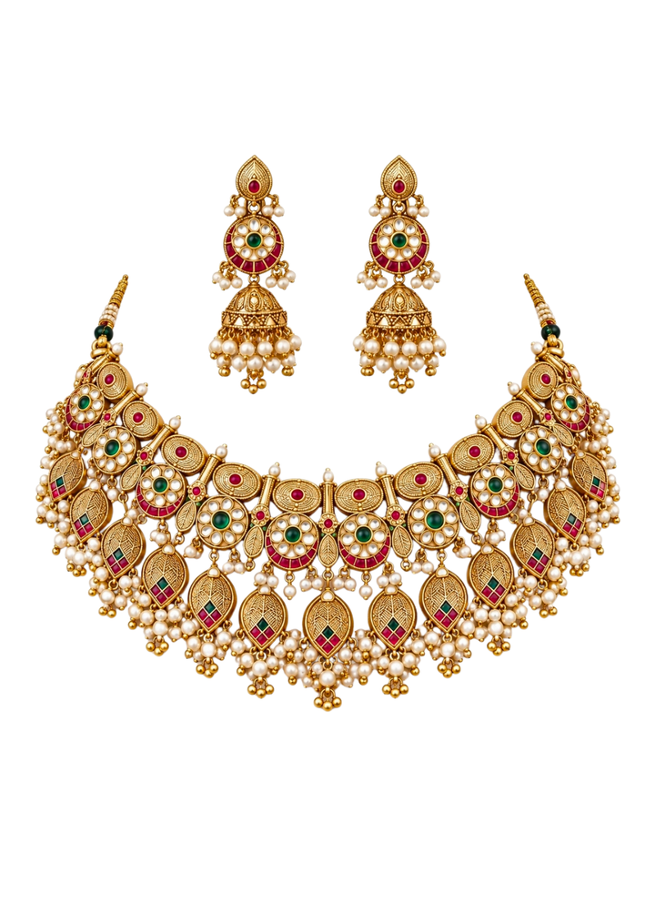 Antique Gold Kundan Statement Necklace Set