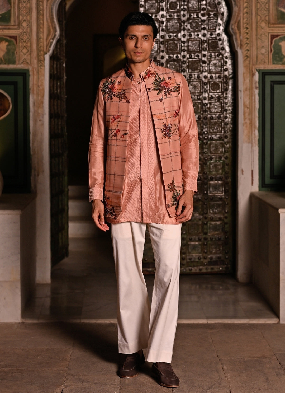 Blush Pink Printed Organza Half Jacket