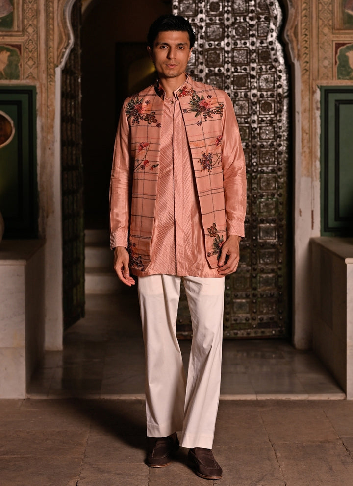 Blush Pink Printed Organza Half Jacket