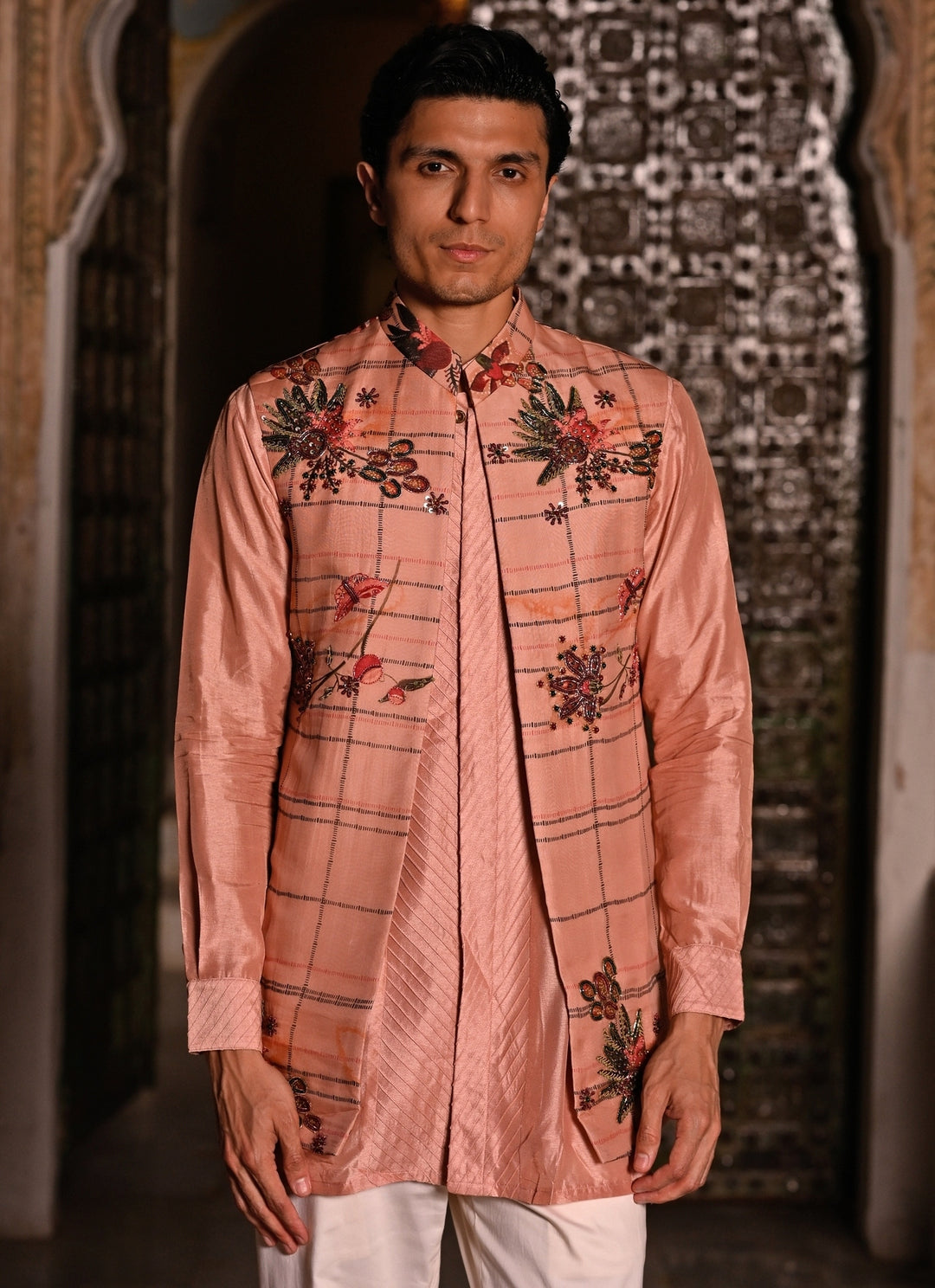 Blush Pink Printed Organza Half Jacket
