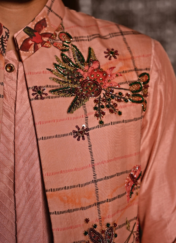 Blush Pink Printed Organza Half Jacket