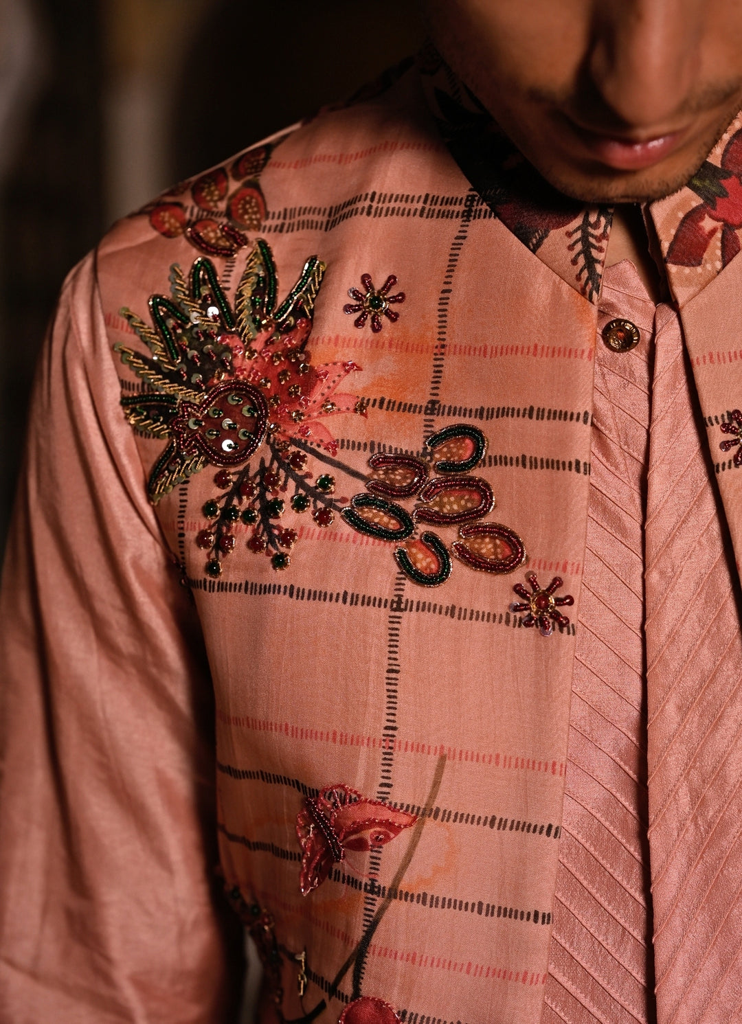 Blush Pink Printed Organza Half Jacket