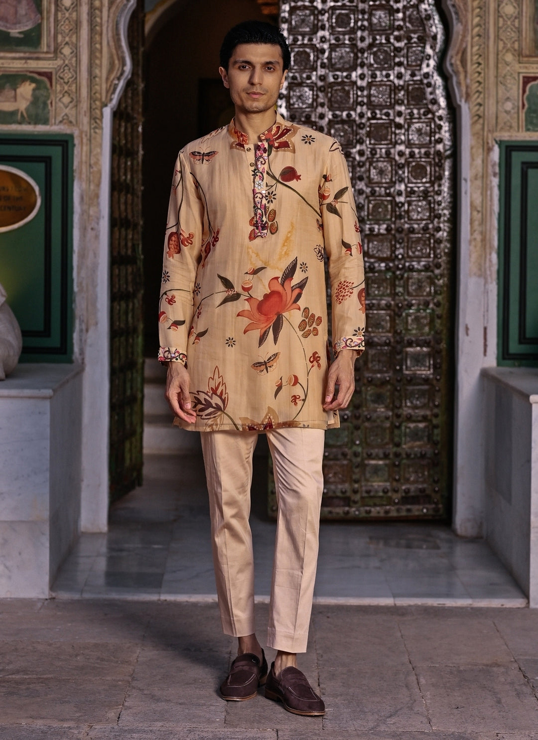 Muted Beige Pink Printed Organza Kurta