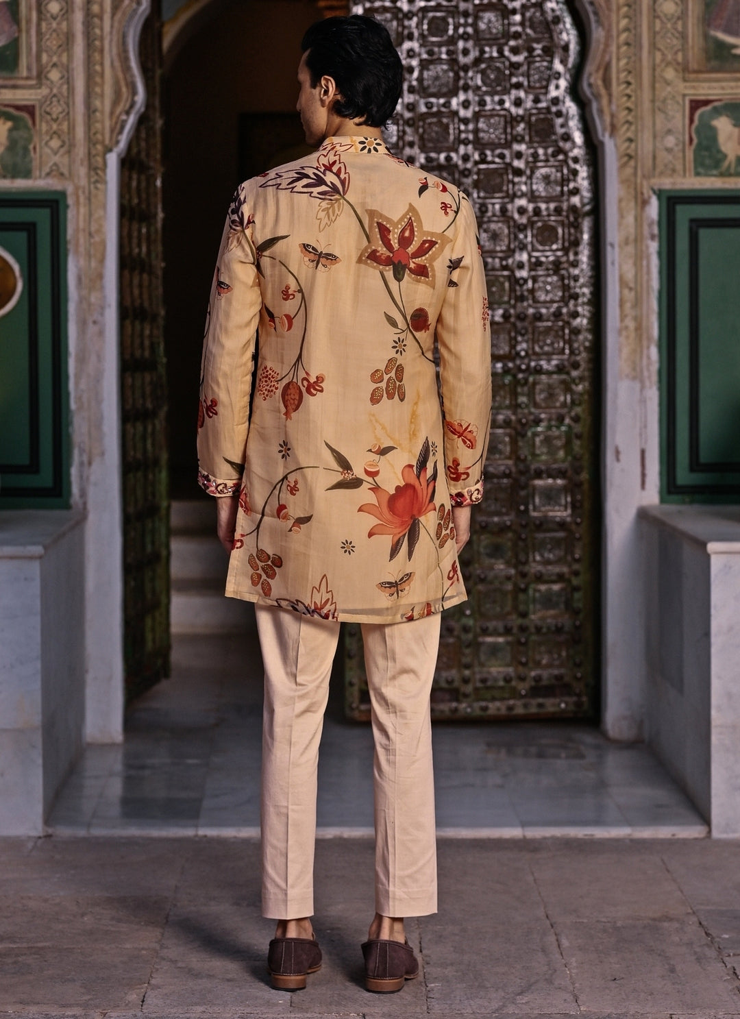 Muted Beige Pink Printed Organza Kurta