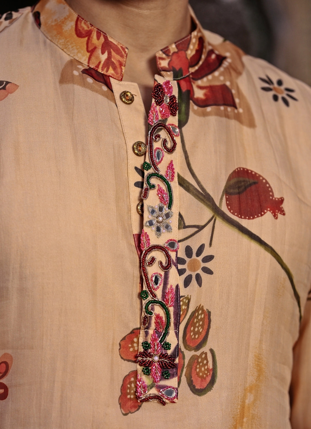 Muted Beige Pink Printed Organza Kurta