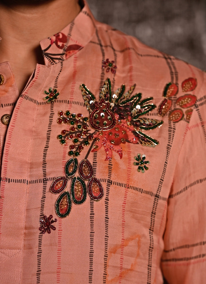 Blush Pink Printed Organza Kurta Pants Set