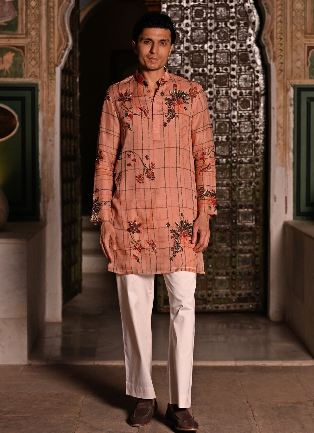 Blush Pink Printed Organza Kurta Pants Set