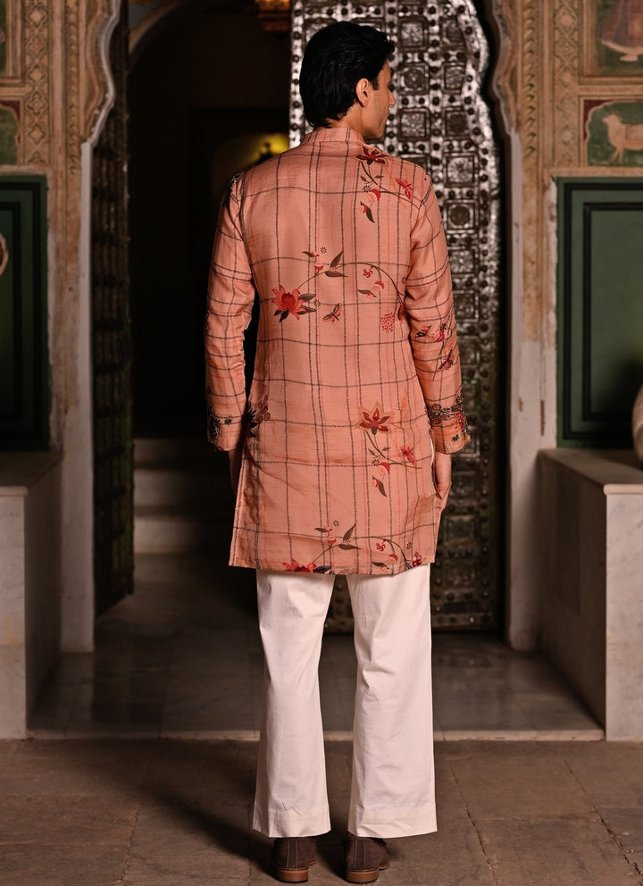 Blush Pink Printed Organza Kurta Pants Set