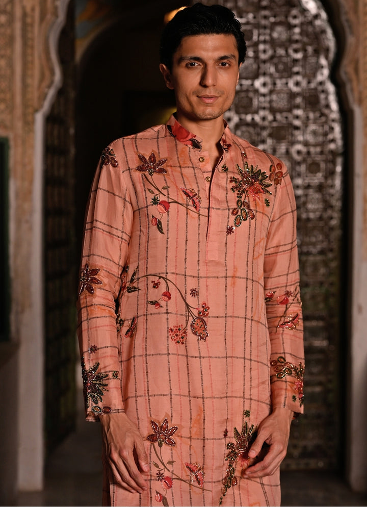 Blush Pink Printed Organza Kurta Pants Set
