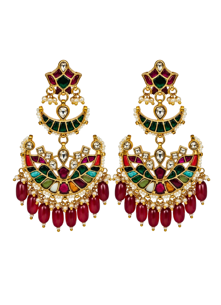 Multicolor Kundan And Pearl Chandbali