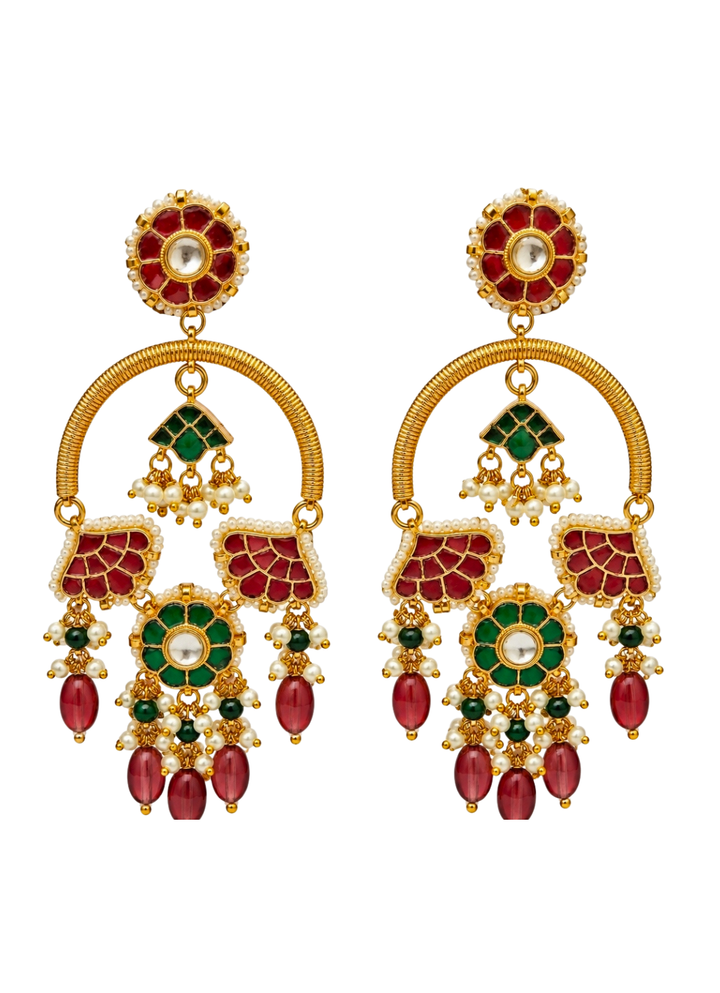 Gold Plated Multicolour Statement Earrings