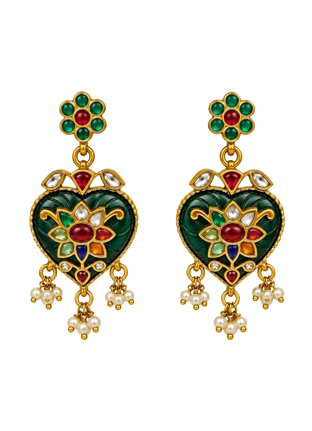 Multicolor Kundan Floral Drop Earrings