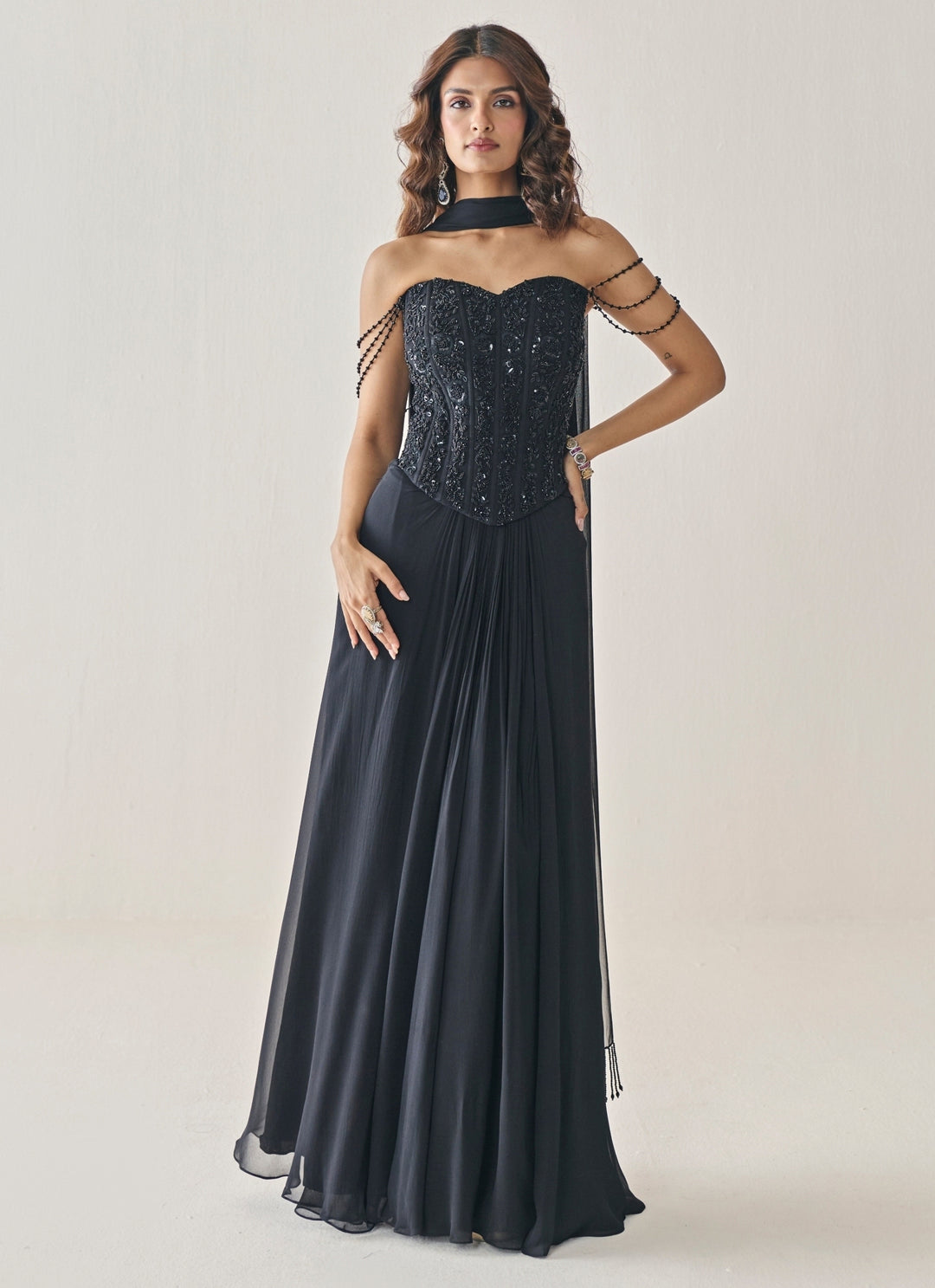 Black Georgette Corset Lehenga Set