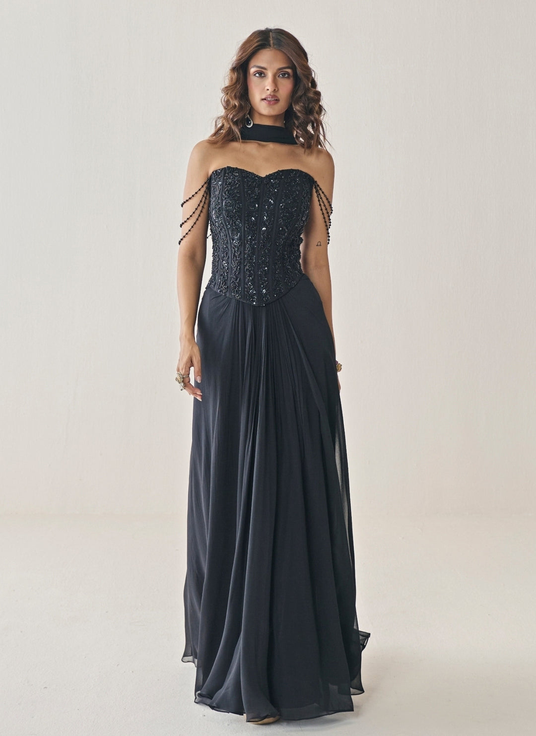Black Georgette Corset Lehenga Set