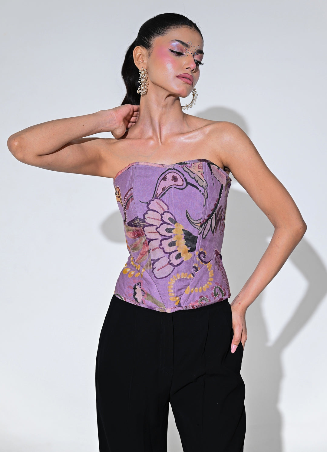 Purple Printed Organza Corset Top