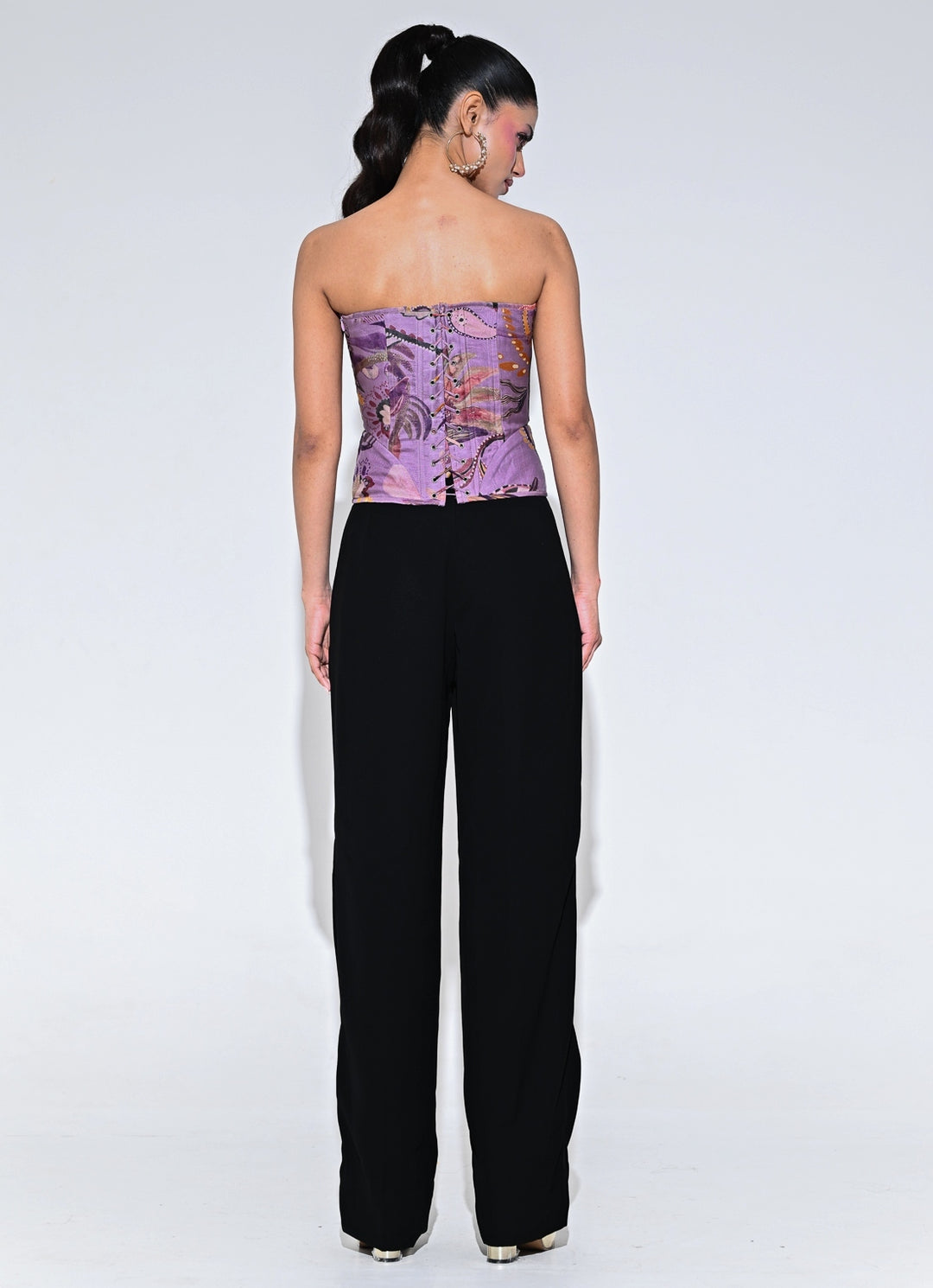 Purple Printed Organza Corset Top